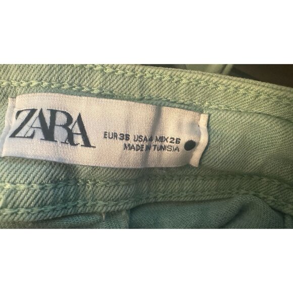 Zara Size 4 Cropped High Rise Wide-Leg Jeans Mint Green - Picture 4 of 12